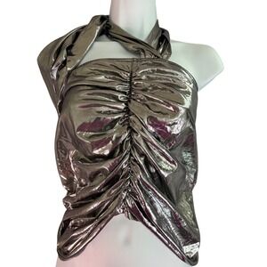 Metallic Ruched Halter Top Silver Petite S Night Out Party Girls Night Out